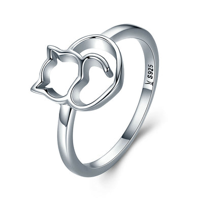 Sterling Silver Little Cat & Heart Ring