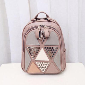 Geometric Patch & Rivet Prep Leather Backpack