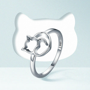 Sterling Silver Little Cat & Heart Ring